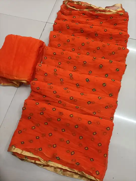 *NEW DESIGN LAUNCHED*

🥳Semi Chiffon Jari Pipin Fabric Jaipuri Print Bhandej......🥻

😍😍With Doub uploaded by Gotapatti manufacturer on 5/4/2023