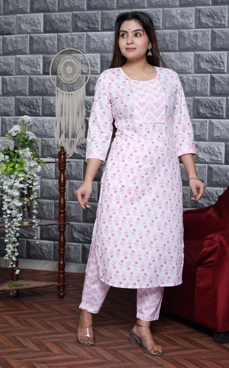 Cotton printed kurti pant set
Size: M,L,XL,XXL,3XL
Fabric: Cotton
Kurti Length: 44inch
Pant length:  uploaded by Ganpati handicrafts  on 5/5/2023