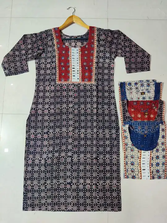 Cotton Ajrakh mirror patch kurti uploaded by business on 5/5/2023
