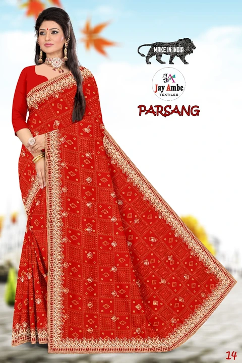 Post image Material: Georgette
Length: 6.30 mt 
Design type: Blooming padding print
Fit type: regular
Occasion: Daily, casual, traditional, party type
Light and comfortable to wear
Slight variation in the photo may appear due to photography and light.
