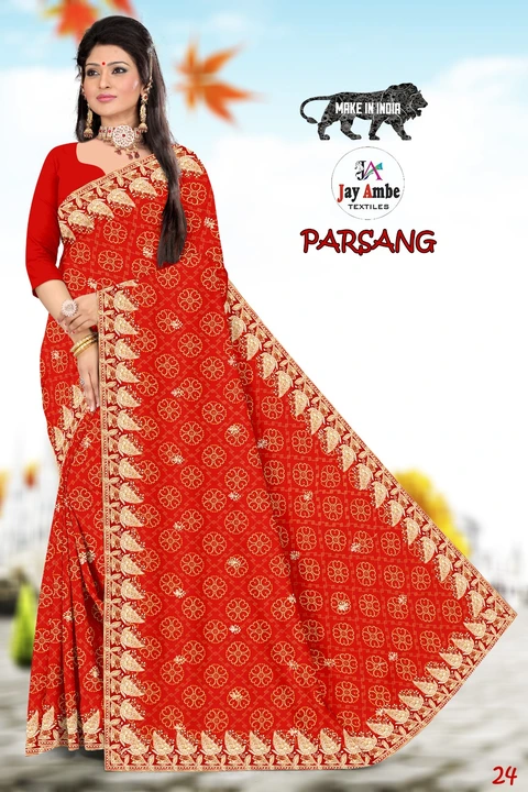 Post image Material: Georgette
Length: 6.30 mt 
Design type: Blooming padding print
Fit type: regular
Occasion: Daily, casual, traditional, party type
Light and comfortable to wear
Slight variation in the photo may appear due to photography and light.