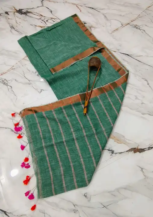 Linen khadi cotton saree with bp uploaded by Jyotsna Saree Center on 5/5/2023