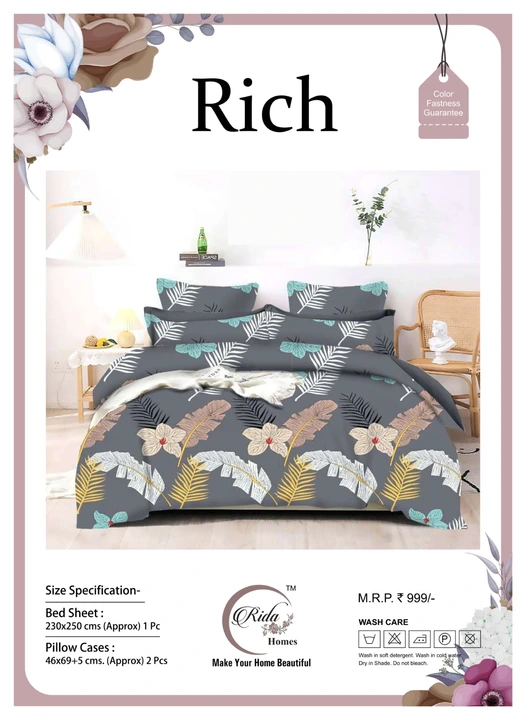 *DOUBLE BEDSHEET* 

*WITH 2 PILLOW COVER*
*FABRIC - COTTON GLESS*

*SIZE - 7½ × 8 FEET (APPROX)*
 uploaded by M A Fashion on 5/5/2023