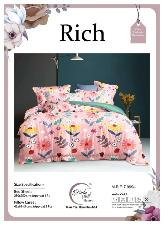 DOUBLE BEDSHEET

WITH 2 PILLOW COVER
FABRIC - COTTON GLESS

SIZE - 7½ × 8 FEET (APPROX) uploaded by M A Fashion on 5/5/2023