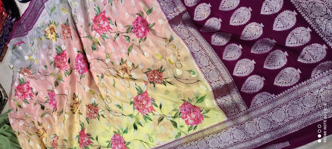 Banarasi silk chiffon digital print saree uploaded by business on 5/5/2023