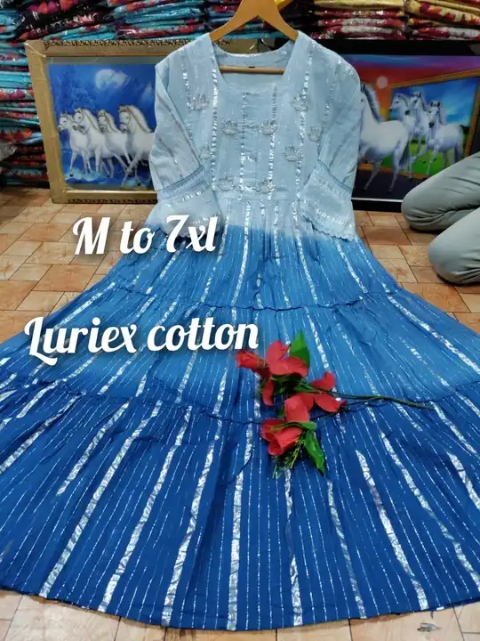 Woman Pure cotton Lurex Fabric Gown with Attached With Pure Cotton sulv linning Highlighted With Bea uploaded by Airaa Outlet on 5/5/2023