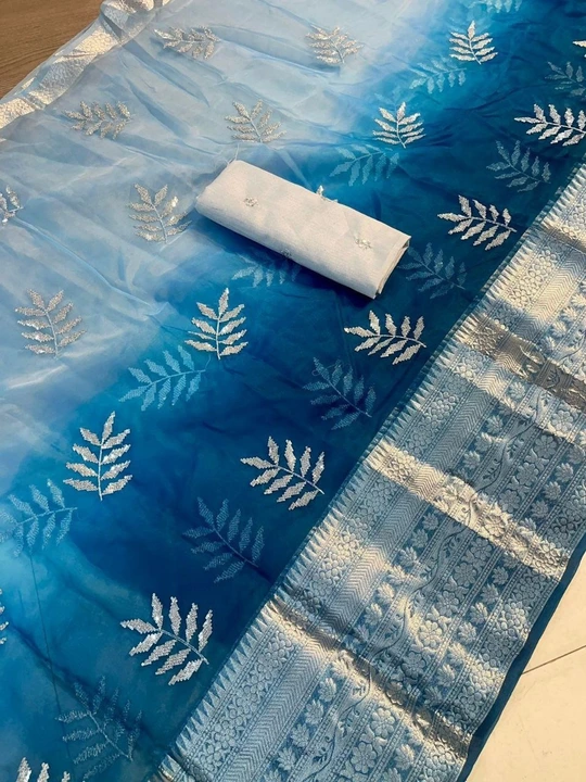 Kanchipuram Orgenza jacquard Multi Embroidery 
Full Worked Saree With Raw Silk Squence Work Blouse ! uploaded by business on 5/5/2023
