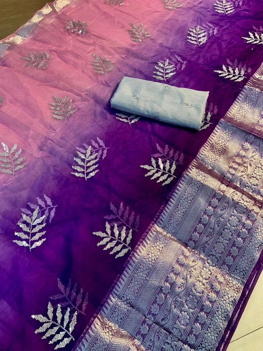 Kanchipuram Orgenza jacquard Multi Embroidery 
Full Worked Saree With Raw Silk Squence Work Blouse ! uploaded by Ayesha tax on 5/5/2023