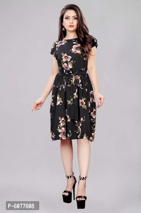 C S I  American Crepe Printed Stitched Western Dress with Belt For Women uploaded by business on 5/5/2023