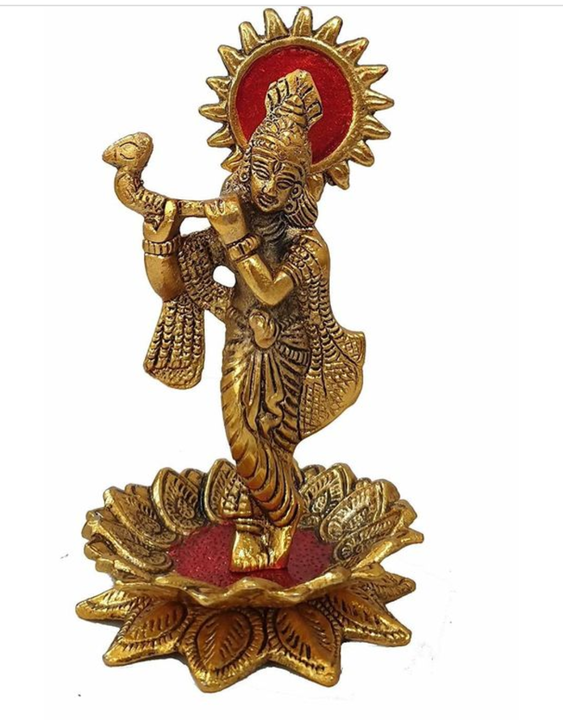 Lord Krishna, Kanha ji playing with flute on lotus Shape base uploaded by RR TRADING COMPANY on 3/8/2021