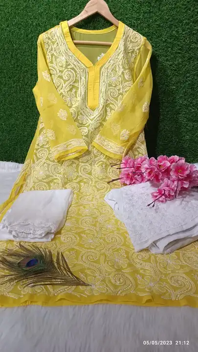 Lucknow full jaal kurti with sharara dupatta set uploaded by M V CHIKAN on 5/5/2023