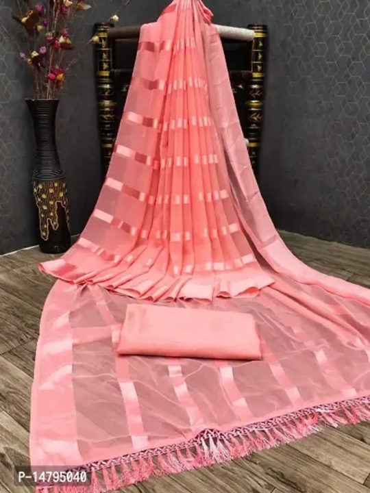 Georgette Satin Patta Strip Saree With Blouse Piece  uploaded by Smart Store on 5/29/2024
