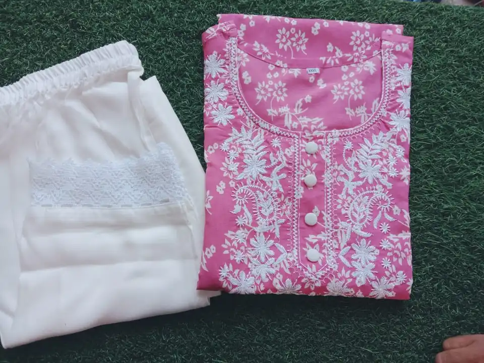 M/38 to XXL/44, Top - embroidery on nack with proshin print 
🌼Bottom - Matching Plain with croshin  uploaded by Online Ladies Dresses on 5/6/2023