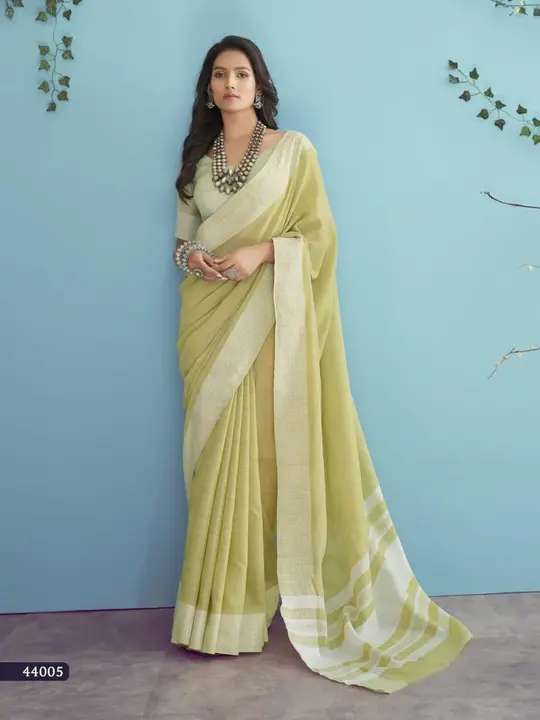 Soft linen silk with chickenkari weaved border  uploaded by Suma saree  on 5/6/2023