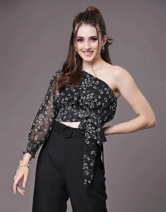 Post image Hey! Checkout my new product called
Black Chiffon One Shoulder Crop Top.