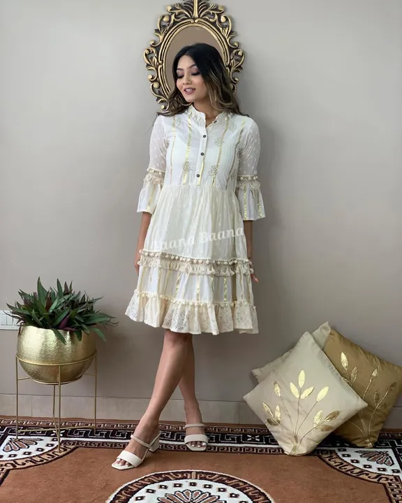 Cotton Off White Lurex Embroidered A-Line Dress uploaded by AAYESHA COTTON on 5/6/2023