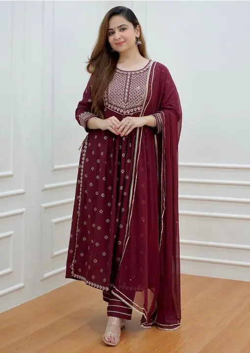 M to XXL, Red Bandhani suit WD heavy yoke and heavy sequins & EMB work details,pant and heavy border uploaded by Online Ladies Dresses on 5/6/2023