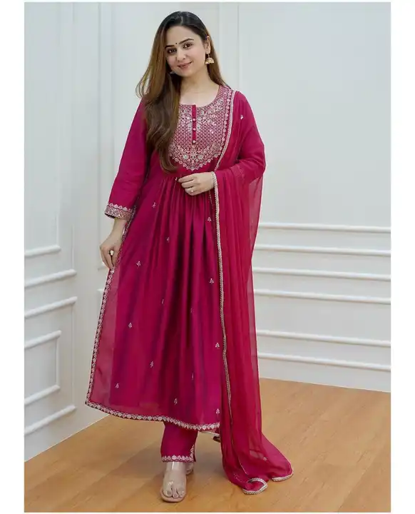 M to XXL, NAYRA  cutsuit WD heavy yoke and heavy sequins & EMB work details,pant and heavy border sh uploaded by Online Ladies Dresses on 5/6/2023