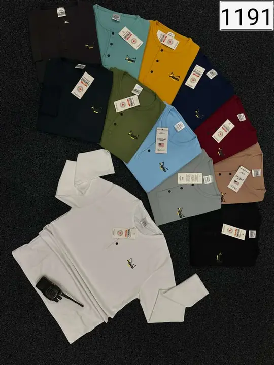 Full Sleeve Round Neck T-shirts Available With In Tich Buttons Honey Com Matty Fabric/M To XL Size/ uploaded by Gagan Apparels on 5/6/2023