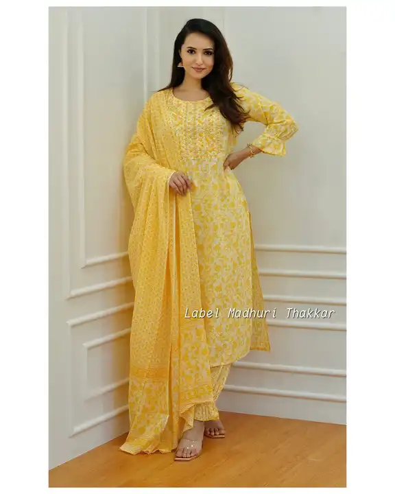 *New Arrivals*

*For a festive gathering,you'll can opt for our yellow and peach cotton suit set whi uploaded by Mahipal Singh on 5/6/2023