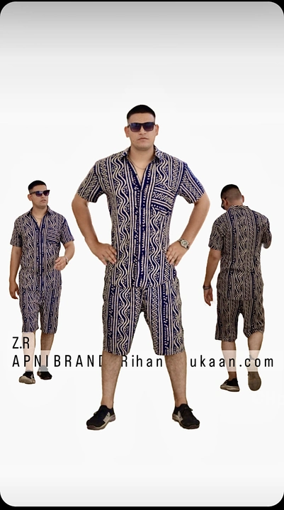 Navy Blue Premium Printed Rayon Shirt And short Set ( Co-Ord ) by Z. R APNI BRAND  uploaded by business on 5/6/2023