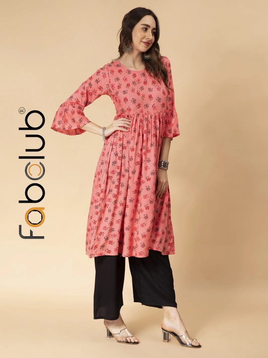 Fabclub Rayon Floral Printed Pink Anarkali Women Kurti With Palazzo uploaded by Fab Creation on 5/7/2023
