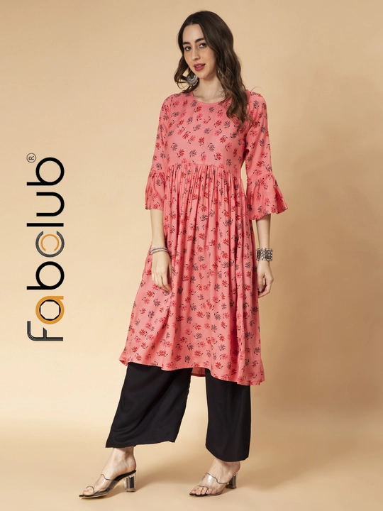 Fabclub Rayon Floral Printed Pink Anarkali Women Kurti With Palazzo uploaded by Fab Creation on 5/7/2023