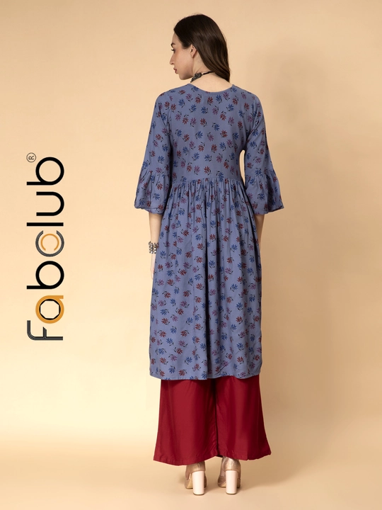 Fabclub Rayon Floral Printed Blue Anarkali Women Kurti With Palazzo uploaded by Fab Creation on 5/7/2023