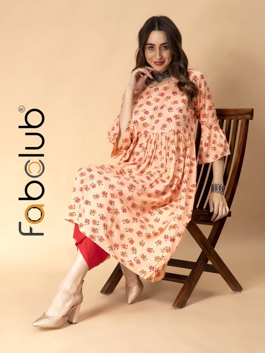 Fabclub Rayon Floral Printed Peach Anarkali Women Kurti With Palazzo uploaded by Fab Creation on 5/7/2023