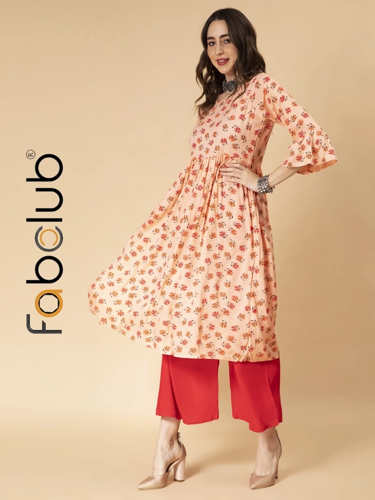 Fabclub Rayon Floral Printed Peach Anarkali Women Kurti With Palazzo uploaded by Fab Creation on 5/7/2023