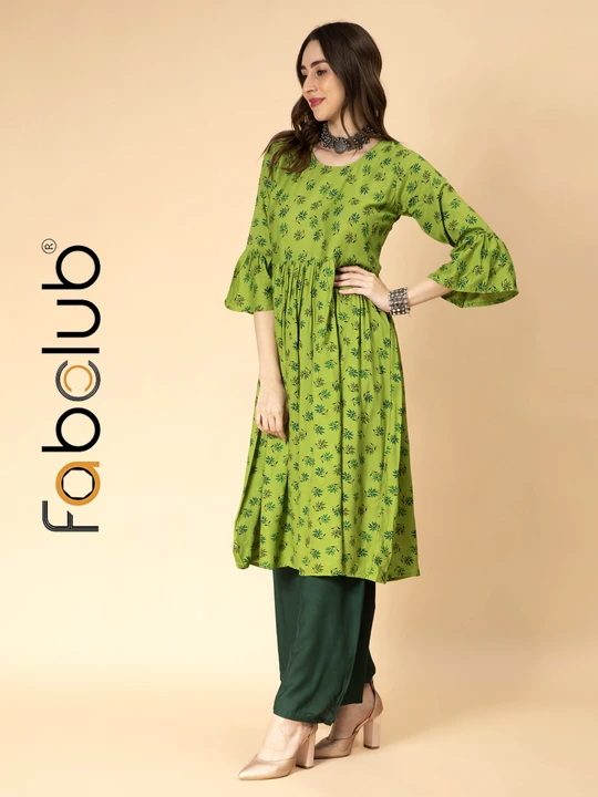Fabclub Rayon Floral Printed Green Anarkali Women Kurti With Palazzo uploaded by Fab Creation on 5/7/2023