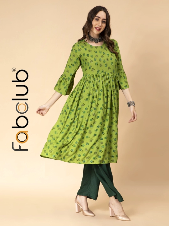 Fabclub Rayon Floral Printed Green Anarkali Women Kurti With Palazzo uploaded by Fab Creation on 5/7/2023