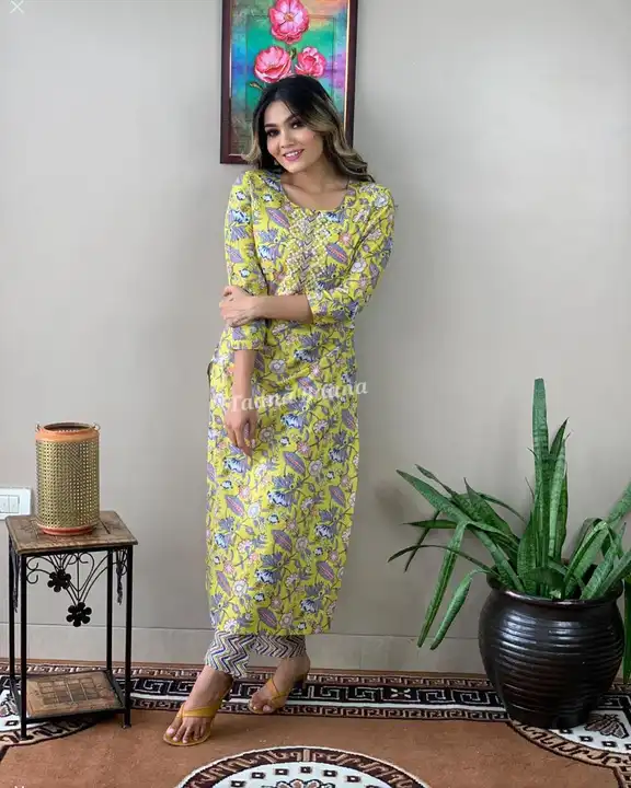 Enjoy party with flowery print kurti pant set with stylish button
👗 *Beautiful cotton kurta 
With m uploaded by JFP Jaipur on 5/7/2023
