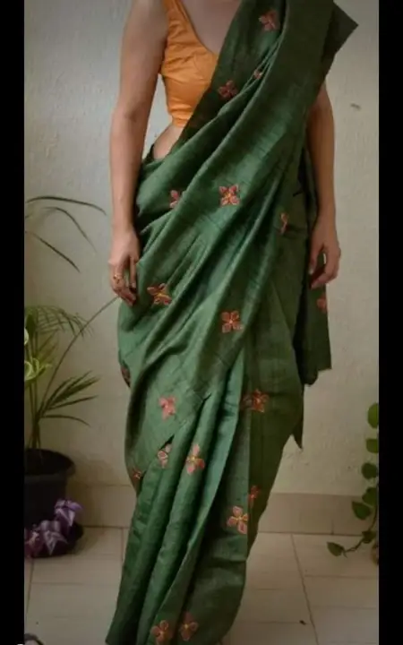 Handloom pure tussar giccha embroidery silk saree  uploaded by Vina Handloom on 5/7/2023