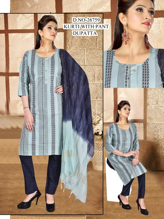 Post image Kurta Pant and dupatta set
Size XL XXL
Fabric reyon