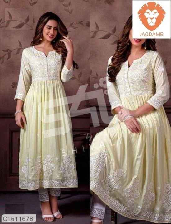 Post image *Product Name:* Latest Rayon Lucknowi Chikankari Embroidered Kurti Pant Sets

*Details:*
Description:  1 Piece of Kurti and 1 Piece of Pant 
Fabric:  Kurti: Rayon, Pant: Rayon
Length; Kurti: 50 In, Pant: 40 In
Size; Kurti: M-38, L-40, XL-42, XXL-44, Pant : Free Size (Up to 44)
Work; Kurti: Lucknowi Chikankari Embroidered, Pant: Solid with Lace Border 

💥 *FREE Shipping* 
💥 *FREE COD*  
💥 *FREE Return &amp; 100% Refund* 
🚚 *Delivery*: Within 7 days 

750 ru 
Wp no.7506600543
