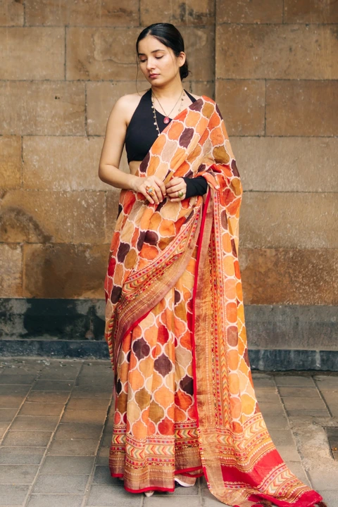 Linen saree uploaded by SAURYA EXPORT on 5/7/2023