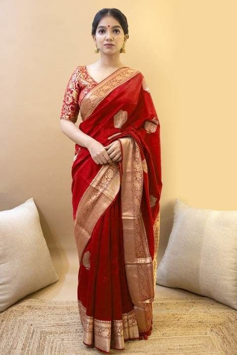 Banarasi red silk saree uploaded by business on 3/9/2021
