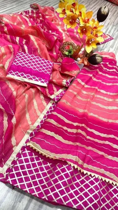 New launch kota doriya fabric  design    Foil print ghatchola lehriya Beautifull     Floral. bhandej uploaded by Gotapatti manufacturer on 5/7/2023