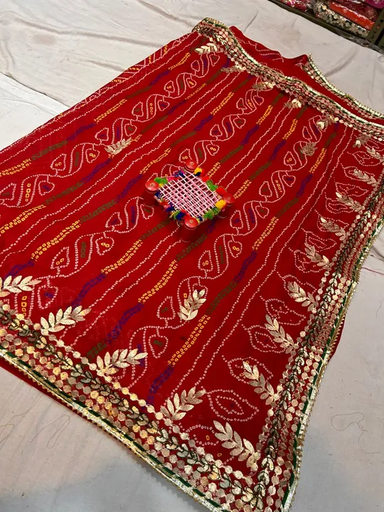New launched beautiful Chunari saree with beautiful heavy gottapatti work 
All over saree 
Running  uploaded by Gotapatti manufacturer on 5/7/2023