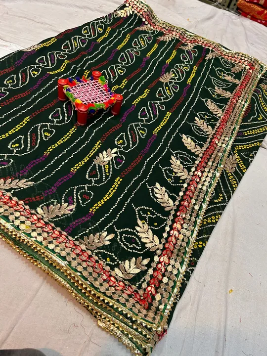 New launched beautiful Chunari saree with beautiful heavy gottapatti work 
All over saree 
Running  uploaded by Gotapatti manufacturer on 5/7/2023