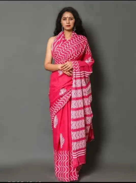 👉New photo shoot update 🥻Hand block print  saree with blous✂️1.Size 6.3 metres including blouse uploaded by Ayush Handicarft on 5/8/2023