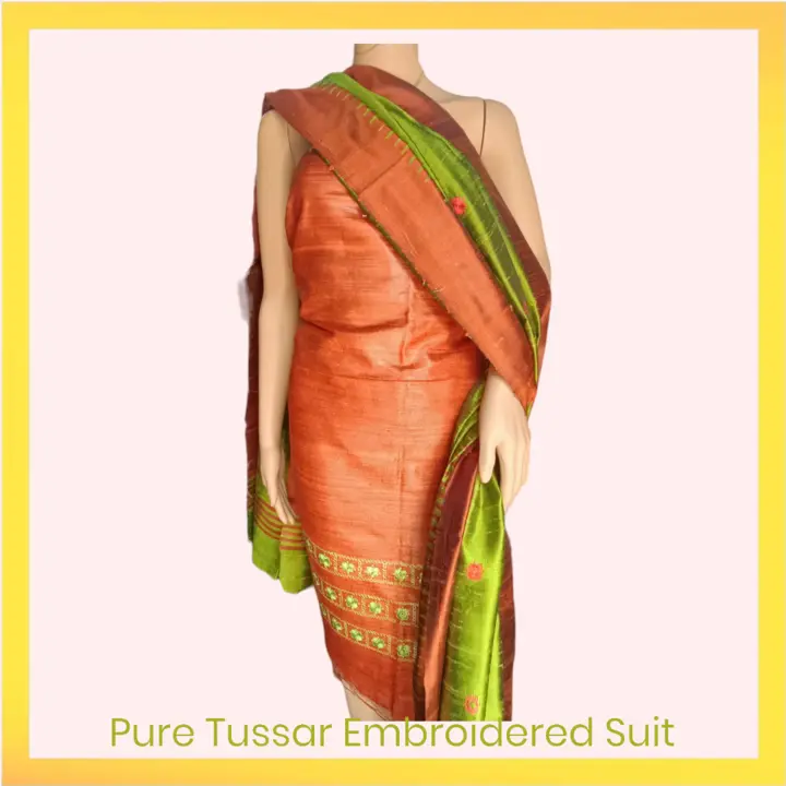 Pure Handloom Tussar Silk Embroidered Suit set  uploaded by business on 5/8/2023