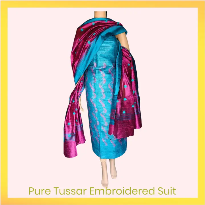 Pure Handloom Tussar Silk Embroidered Suit set  uploaded by Anshul Creations on 5/8/2023