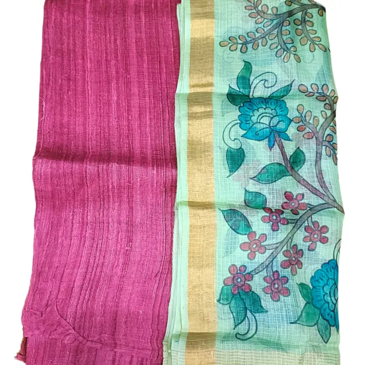 Pure Handloom Tussar Top with Handpainted Kalamkari Dupatta with bottom  uploaded by Anshul Creations on 5/8/2023