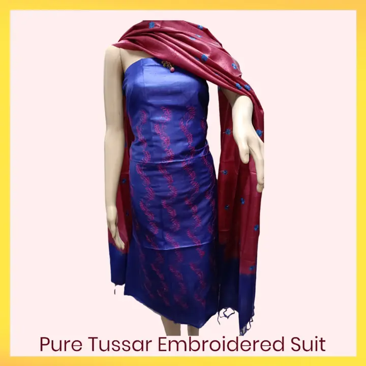 Pure Handloom Tussar Silk Embroidered Suit set  uploaded by business on 5/8/2023