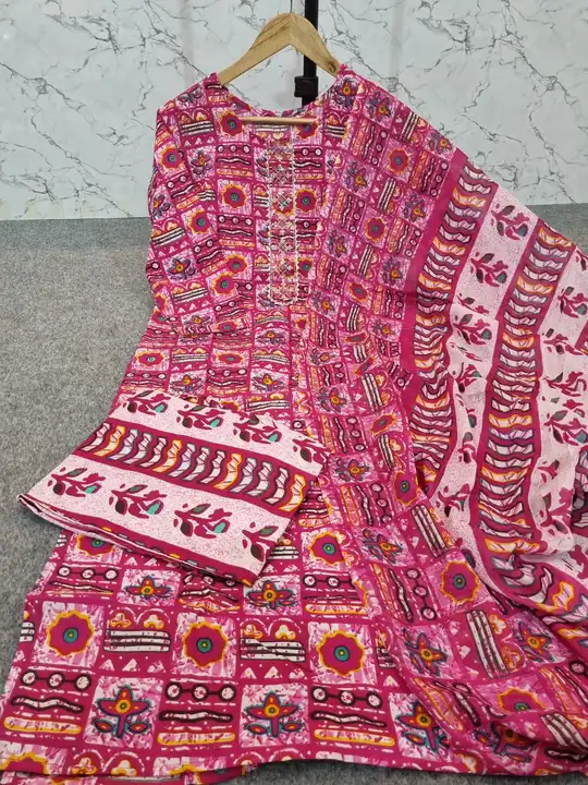 Jaipuri cotton kurti pent dupatta set  uploaded by Mirza designer collection on 5/8/2023