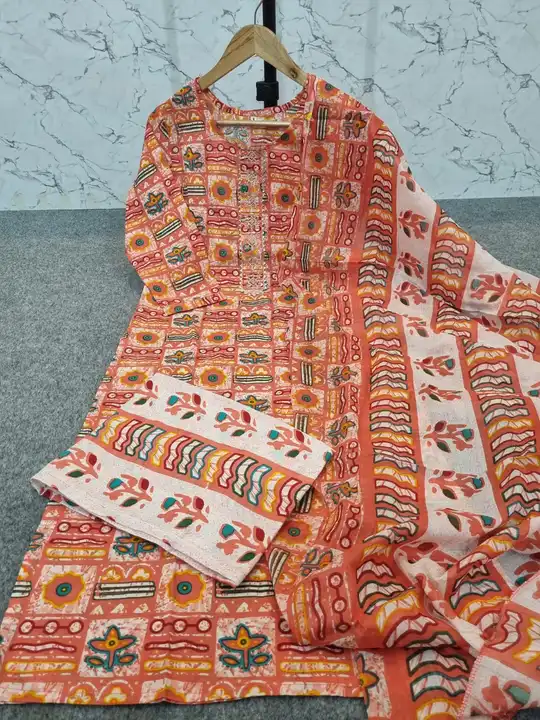 Jaipuri cotton kurti pent dupatta set  uploaded by Mirza designer collection on 5/8/2023
