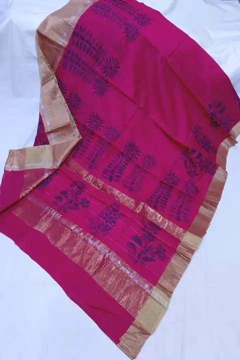 Pure handwoven & handblock print chanderi designer saree uploaded by Virasat handloom chanderi on 5/8/2023