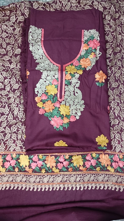 Post image Reyon cotton three pices suit fabric 
With Ari embrodery on shirt and full jaal dupatta